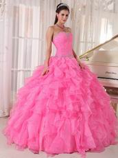 Floor-length Hot Pink Ruffled Skirt Quinceanera Party Dress