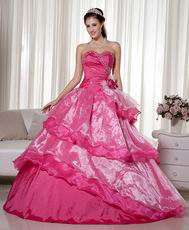Deep Pink Floor Length Military Quinceanera Ball Gown