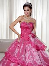 Deep Pink Floor Length Military Quinceanera Ball Gown