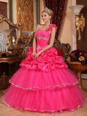 One Shoulder Pick-ups Technology Hot Pink Quinceanera Dress