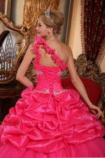 One Shoulder Pick-ups Technology Hot Pink Quinceanera Dress