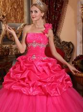 One Shoulder Pick-ups Technology Hot Pink Quinceanera Dress