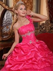 One Shoulder Pick-ups Technology Hot Pink Quinceanera Dress