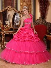 One Shoulder Pick-ups Technology Hot Pink Quinceanera Dress