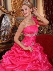 One Shoulder Pick-ups Technology Hot Pink Quinceanera Dress