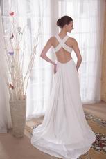 New Style Cross Back White Prom Dress With Golden Pearl