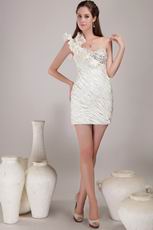Ruched One Shoulder Mini-length Short Prom Dress With Crystals
