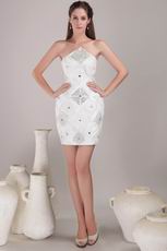 White Sheath Halter Beaded Mini Skirt Prom Dress