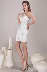 White Sheath Halter Beaded Mini Skirt Prom Dress