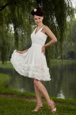 V-Neck Ivory Chiffon Skirt Graduation Short Dress