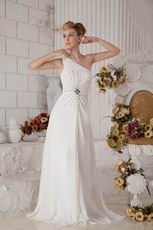 Designer One Shoulder White Prom Dress With Black Crystals