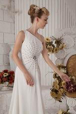Designer One Shoulder White Prom Dress With Black Crystals