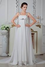 Square Beaded Straps Chiffon Evening Dress Discount