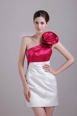 Fuchsia And White Contrast Short Prom Dress With Handmade Flower