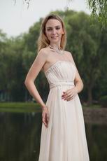 Strapless Floor Length Cream Chiffon Beaded New Prom Dress