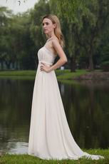 Strapless Floor Length Cream Chiffon Beaded New Prom Dress