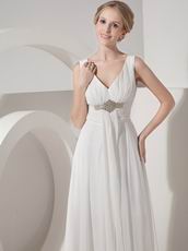 V-neck Empire Waist Ivory Chiffon 2014 Prom Wear Dress