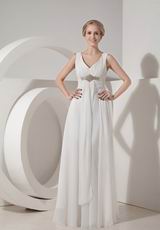 V-neck Empire Waist Ivory Chiffon 2014 Prom Wear Dress