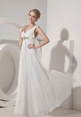 V-neck Empire Waist Ivory Chiffon 2014 Prom Wear Dress