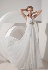 V-neck Empire Waist Ivory Chiffon 2014 Prom Wear Dress