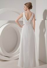 V-neck Empire Waist Ivory Chiffon 2014 Prom Wear Dress