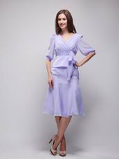 Half Sleeves Short Lavender Chiffon Bridal Mother Dress