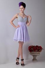 Spaghetti Straps Coloured Diamond Lavender Graduation Dress