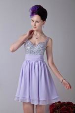 Spaghetti Straps Coloured Diamond Lavender Graduation Dress