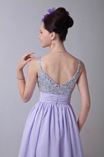 Spaghetti Straps Coloured Diamond Lavender Graduation Dress