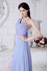 One Shoulder Beading A-line Lavender Chiffon Prom Dress With Split