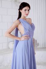 One Shoulder Beading A-line Lavender Chiffon Prom Dress With Split