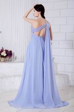 One Shoulder Beading A-line Lavender Chiffon Prom Dress With Split