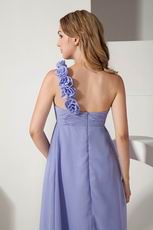 Discount One Shoulder Flower Straps Ruched Bodice Empire A-line Ankle Length Lavender Prom Dress Discount One Shoulder Flower Strap Ankle Length Lavender Prom Dress