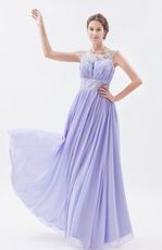 Scoop Lavender Chiffon Fabric Floor Length Prom Dress With Crystals