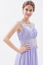 Scoop Lavender Chiffon Fabric Floor Length Prom Dress With Crystals