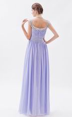 Scoop Lavender Chiffon Fabric Floor Length Prom Dress With Crystals