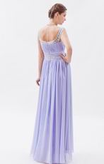 Scoop Lavender Chiffon Fabric Floor Length Prom Dress With Crystals