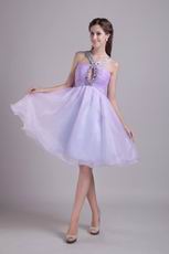 Lilac V-neck Knee-length Organza Cocktail Party Dress