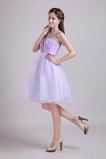 Lilac V-neck Knee-length Organza Cocktail Party Dress