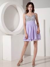 Discount Spaghetti Straps Lavender Skirt Beaded Prom Short Dress