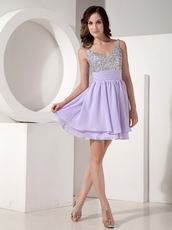 Discount Spaghetti Straps Lavender Skirt Beaded Prom Short Dress