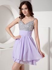 Discount Spaghetti Straps Lavender Skirt Beaded Prom Short Dress