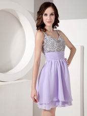 Discount Spaghetti Straps Lavender Skirt Beaded Prom Short Dress