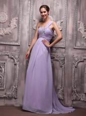 2014 Lavender Chiffon Prom Dress With One Shoulder Skirt