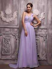 2014 Lavender Chiffon Prom Dress With One Shoulder Skirt