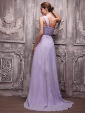 2014 Lavender Chiffon Prom Dress With One Shoulder Skirt