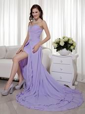 Designer Lavender Prom Dress With Detachable High Low Skirt