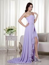 Designer Lavender Prom Dress With Detachable High Low Skirt