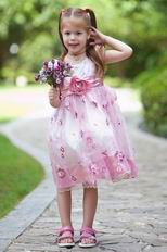 Lovely Scoop Embroidery Flower Ankle Length Flower Girl Dresses