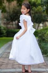 Cheap Scoop Short Knee Length White Organza Flower Girl Dress